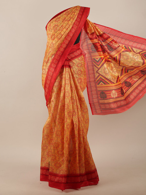 

Pothys Mustard & Red Cotton Blend Saree