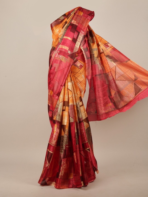 

Pothys Red & Orange Cotton Blend Saree