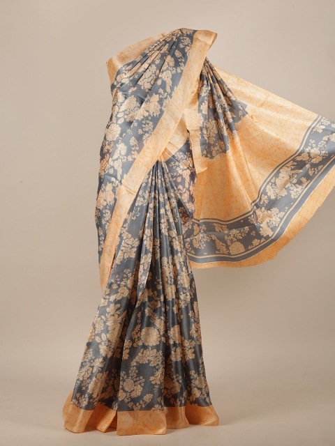 

Pothys Grey & Peach-Coloured Floral Saree