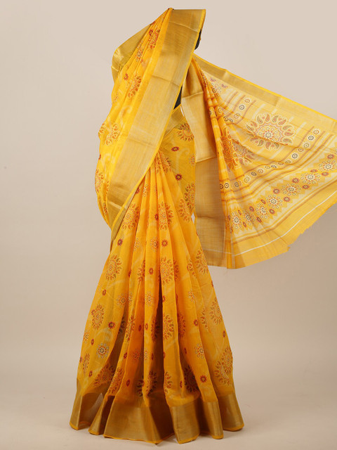 

Pothys Women Mustard Printed Cotton Blend Saree