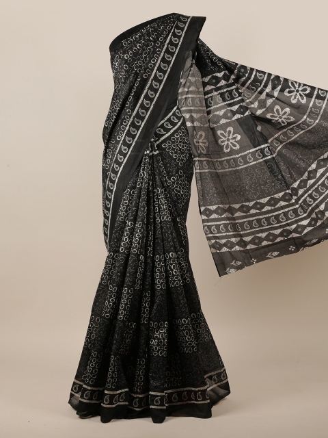 

Pothys Women Black Printed Cotton Blend Saree