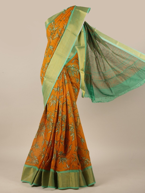 

Pothys Women Mustard & Green Printed Cotton Blend Saree