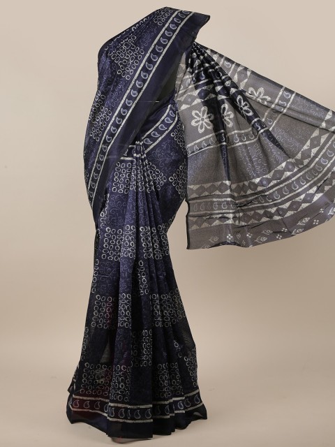 

Pothys Women Blue Printed Cotton Blend Saree, Navy blue