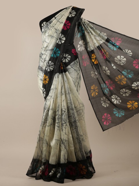

Pothys Off White & Black Tie and Dye Saree