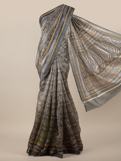 

Pothys Grey & Blue Ethnic Motifs Printed Saree