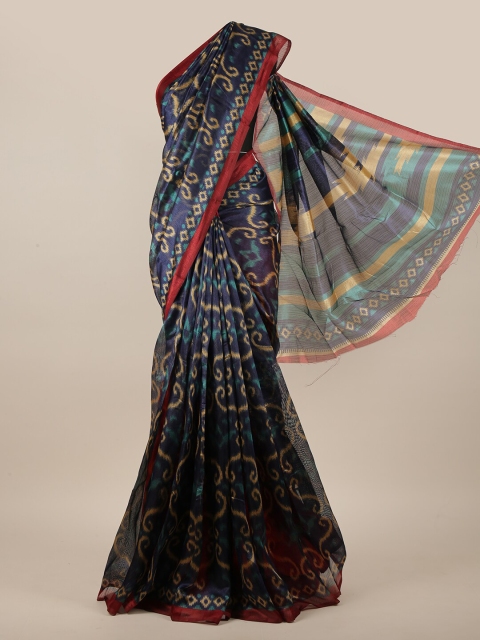 

Pothys Navy Blue & Maroon Ethnic Motifs Printed Saree