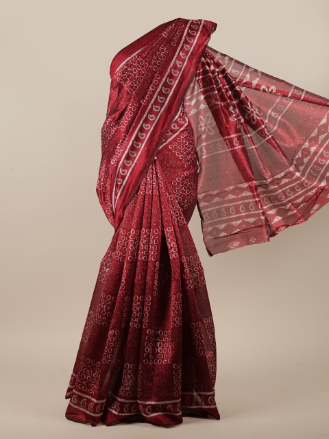 

Pothys Maroon & White Geometric Motifs Printed Saree