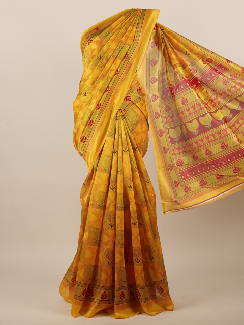 

Pothys Mustard & Red Floral Motifs Printed Saree