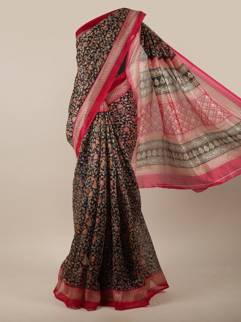 

Pothys Black & Pink Floral Motifs Printed Saree