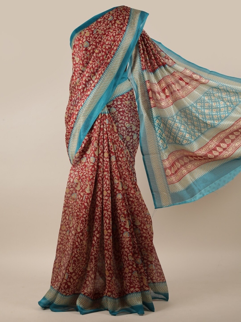 

Pothys Maroon & Turquoise Blue Floral Motifs Printed Saree