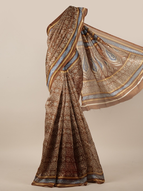 

Pothys Brown & Gold-Toned Floral Motifs Printed Saree