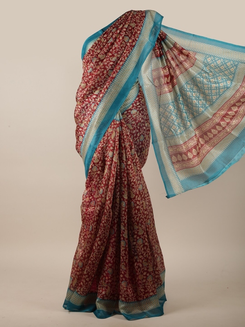 

Pothys Maroon & Blue Floral Motifs Printed Saree