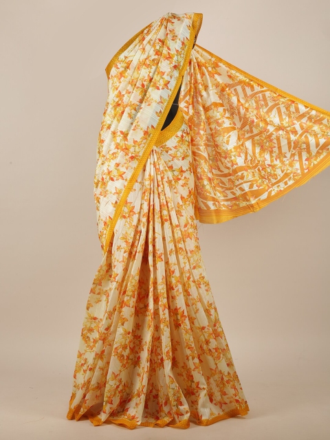 

Pothys Cream-Coloured & Yellow Floral Motifs Printed Saree