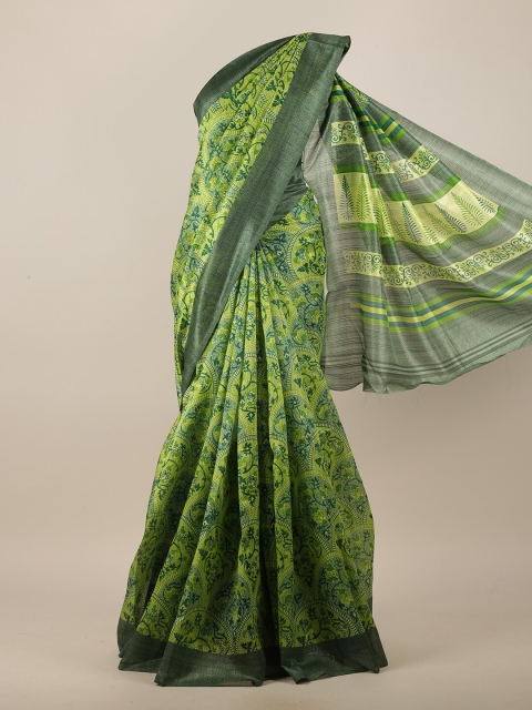 

Pothys Lime Green & Grey Floral Motifs Printed Saree
