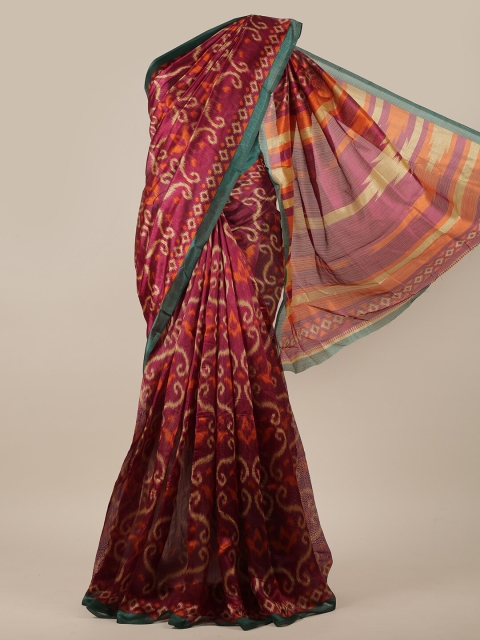 

Pothys Maroon & Green Ethnic Motifs Printed Saree