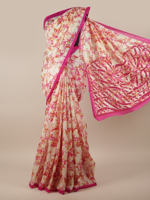 

Pothys Cream-Coloured & Pink Floral Motifs Printed Saree