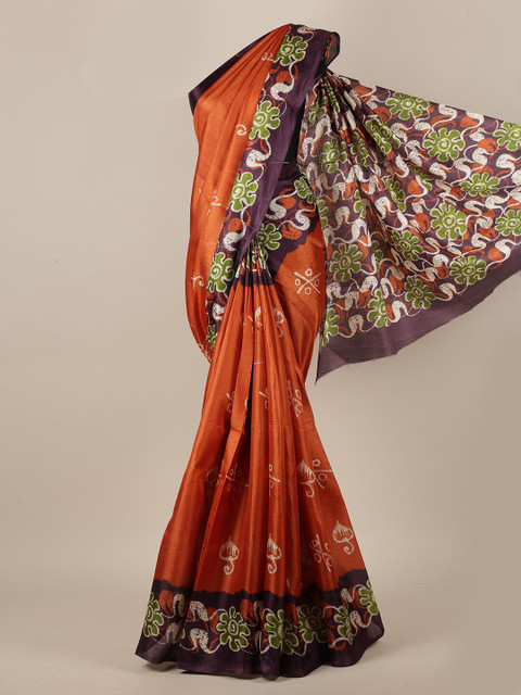 

Pothys Rust & Green Floral Saree