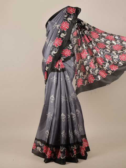 

Pothys Grey & Red Floral Saree