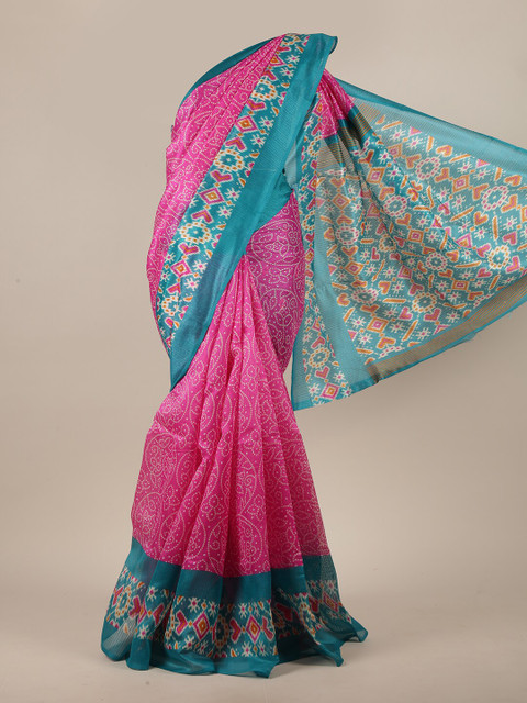 

Pothys Pink & Turquoise Blue Bandhani Saree