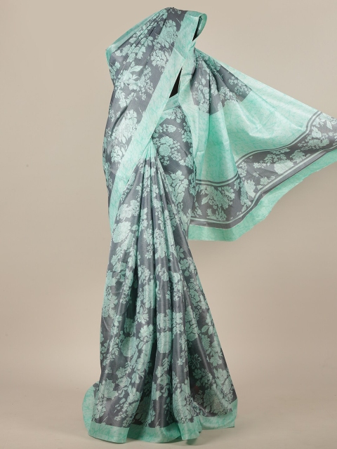 

Pothys Grey & Turquoise Blue Floral Saree