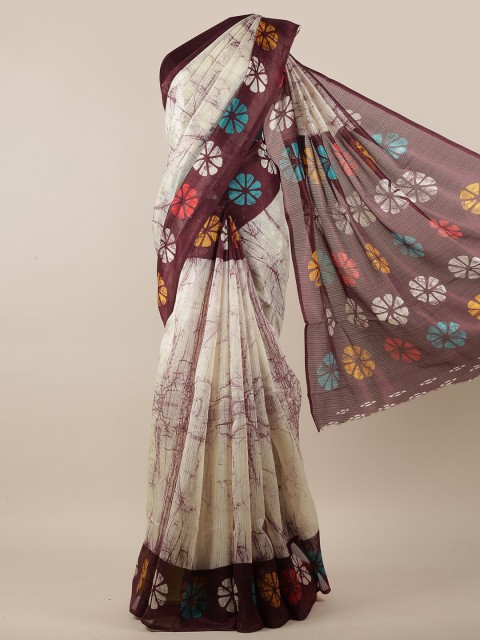 

Pothys Off White & Brown Floral Saree