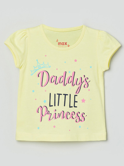 

max Girls Yellow Typography Printed Pure Cotton T-shirt