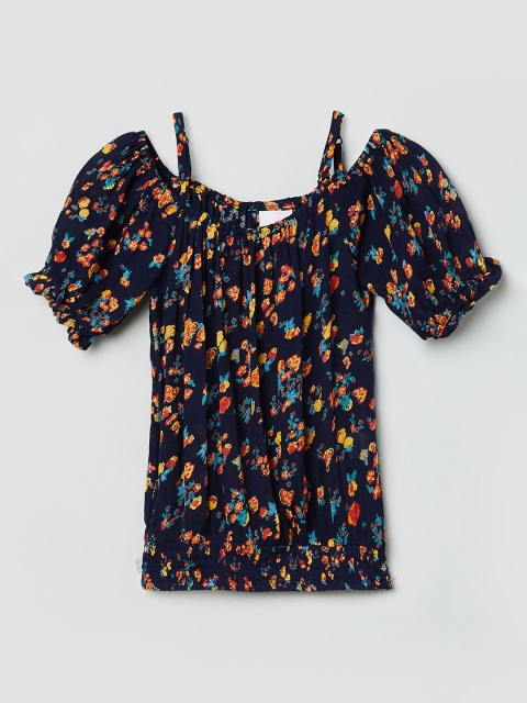 

max Navy Girls Blue Floral Regular Top, Navy blue