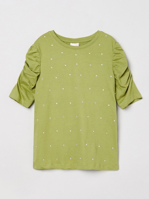 

max Green Embellished Pure Cotton Regular Top