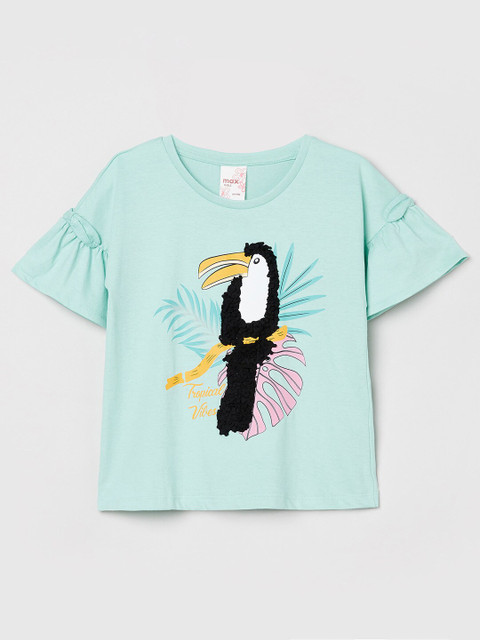 

max Girls Blue Printed Pure Cotton T-shirt