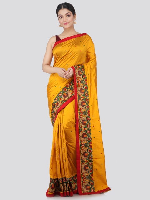 

PinkLoom Yellow & Red Floral Pure Silk Saree