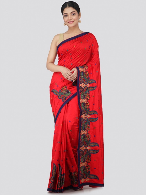 

PinkLoom Red & Blue Ethnic Motifs Pure Silk Saree