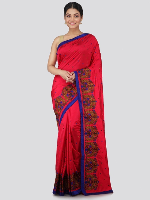

PinkLoom Red & Blue Ethnic Motifs Pure Silk Saree