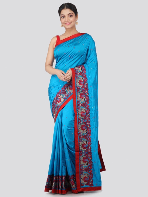 

PinkLoom Blue & Red Ethnic Motifs Pure Silk Saree