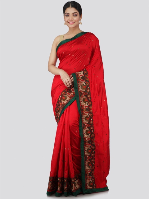 

PinkLoom Red & Green Ethnic Motifs Pure Silk Saree