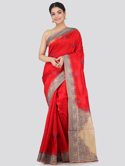 

PinkLoom Red & Blue Ethnic Motifs Pure Silk Saree