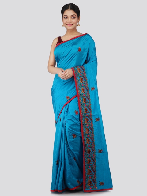 

PinkLoom Blue & Pink Ethnic Motifs Pure Silk Saree