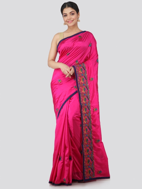 

PinkLoom Pink & Blue Ethnic Motifs Pure Silk Saree