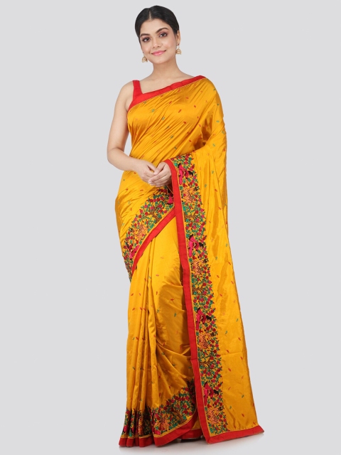

PinkLoom Yellow & Red Floral Pure Silk Saree