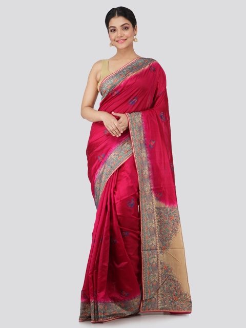 

PinkLoom Pink & Beige Embroidered Pure Silk Saree