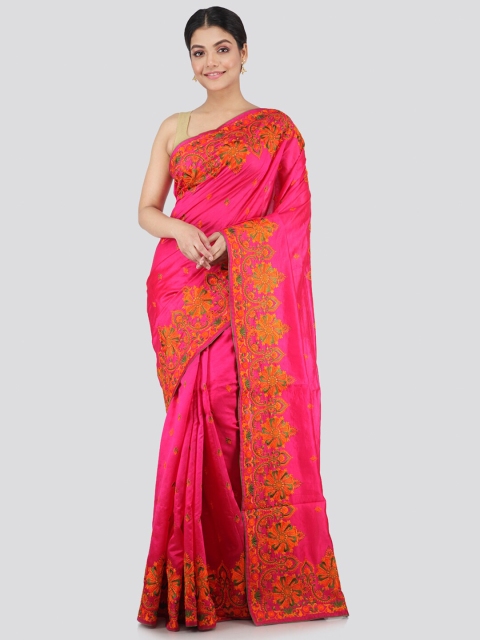 

PinkLoom Pink & Yellow Floral Pure Silk Saree