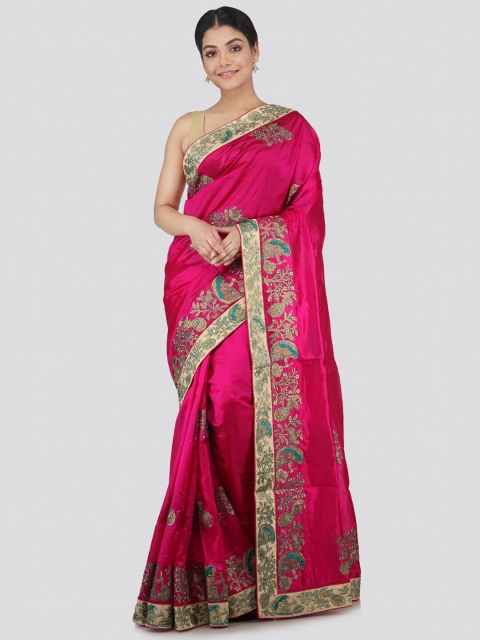 

PinkLoom Pink Floral Embroidered Pure Silk Saree