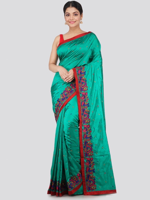 

PinkLoom Green & Red Floral Pure Silk Saree