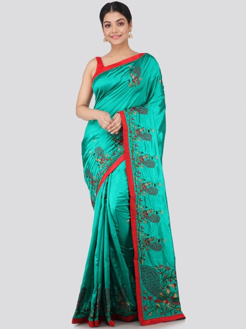 

PinkLoom Green & Red Floral Pure Silk Saree