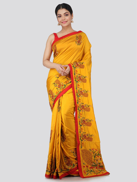

PinkLoom Yellow & Orange Woven Design Pure Silk Saree