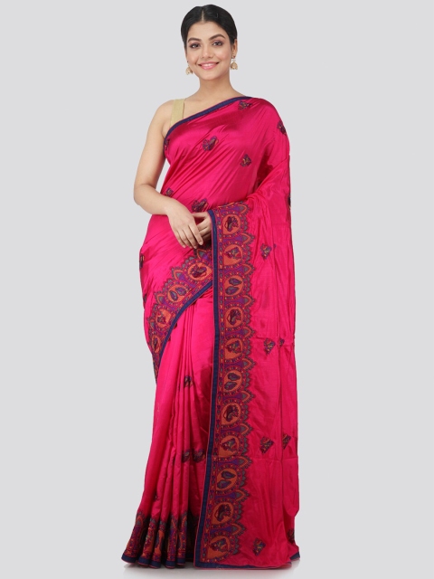 

PinkLoom Pink & Blue Floral Pure Silk Saree
