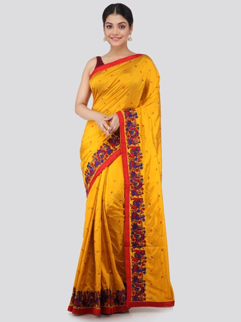 

PinkLoom Yellow & Blue Ethnic Motifs Pure Silk Saree