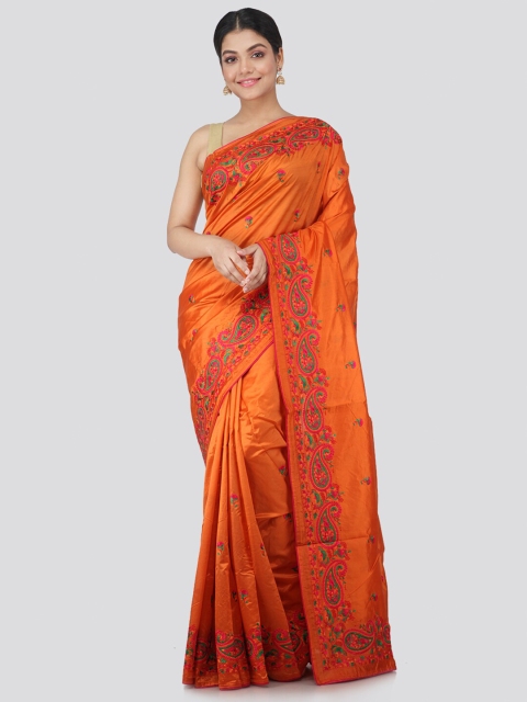 

PinkLoom Orange & Pink Floral Pure Silk Saree