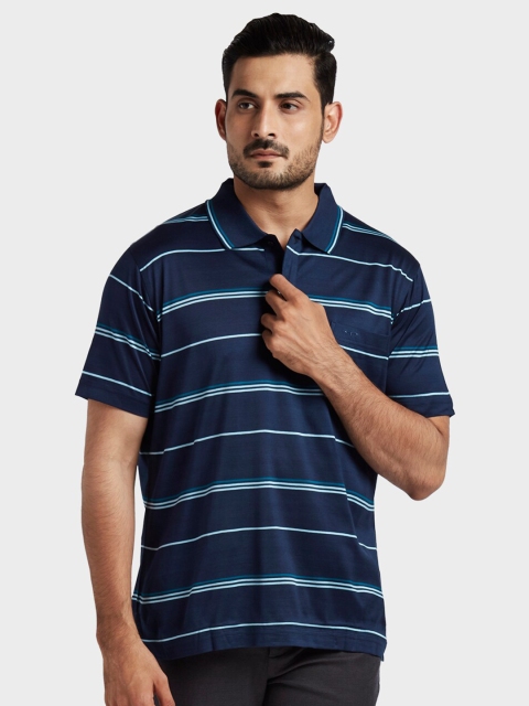 

ColorPlus Men Blue Striped Polo Collar T-shirt