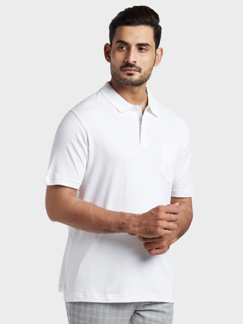 ColorPlus Men White Polo Collar Pockets T-shirt