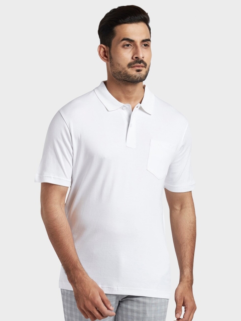 

ColorPlus Men White Polo Collar Pockets T-shirt